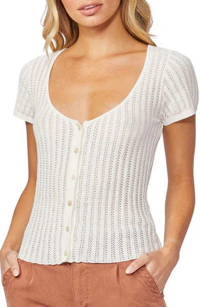Paige Anthy Button-front Short Sleeve Sweater Top In White