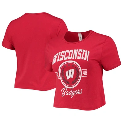 Zoozatz Red Wisconsin Badgers Core Laurels Cropped T-shirt
