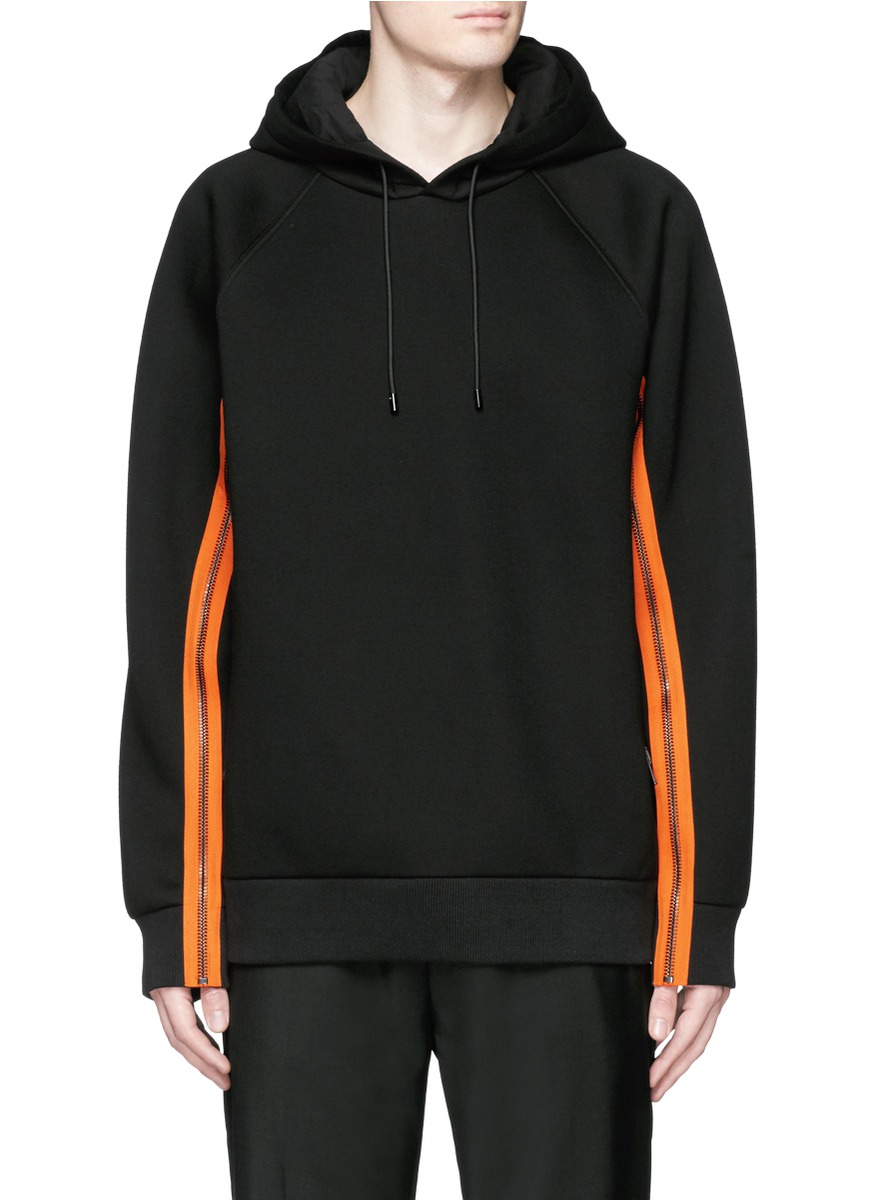 Givenchy Zip Trim Bonded Jersey Hoodie In Black/orange | ModeSens