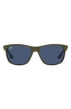 Ray Ban 57mm Square Sunglasses In Matte Green On Blue/ Blue