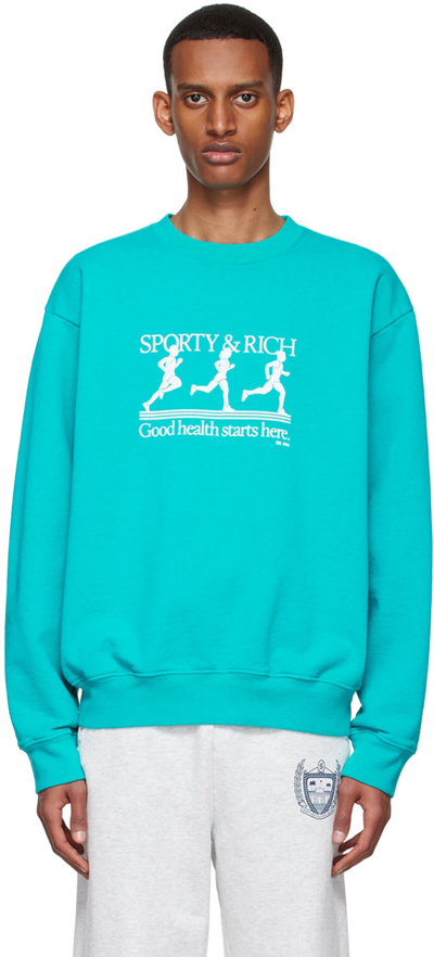 Sporty And Rich Green Cotton Sweatshirt In Blue