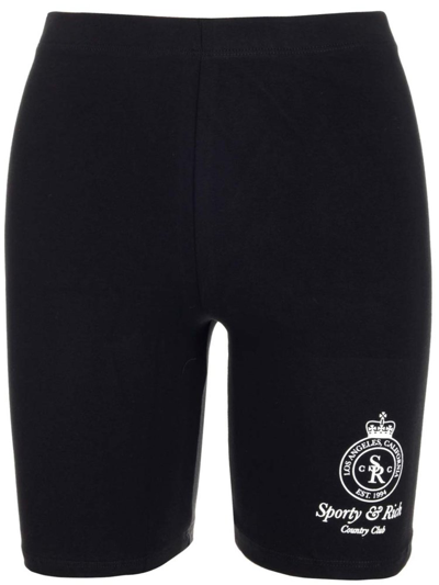 Sporty And Rich Sporty & Rich Crown Logo Print Biker Shorts In Black
