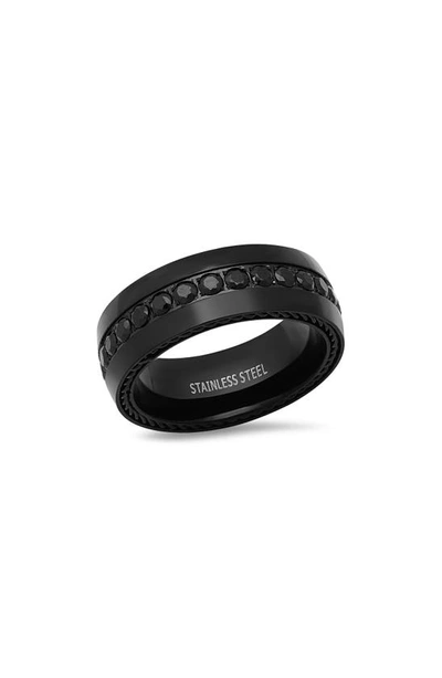 Hmy Jewelry Black Ip Stainless Steel Cz Band Ring