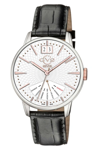 Gv2 Rovescio Croc Embossed Leather Strap Watch, 42mm In Black