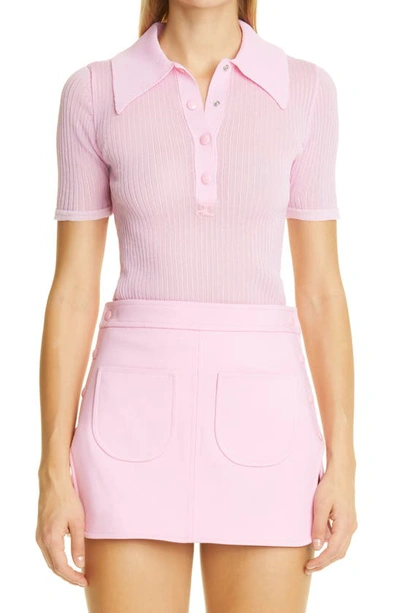 Courrèges Semisheer Rib Polo In Pink