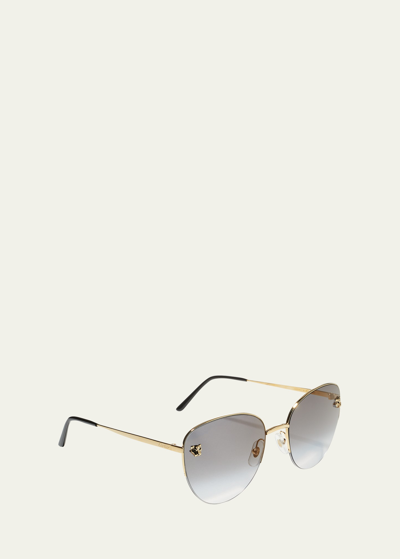 Cartier Panthere Semi-rimless Metal Cat-eye Sunglasses In Golden/rose Gold