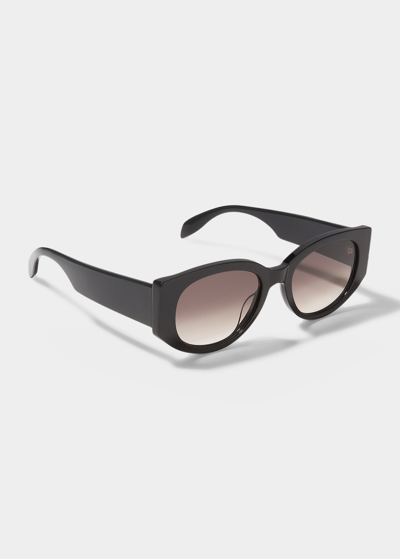 Alexander Mcqueen Logo Rectangle Acetate Sunglasses In Black / Grey