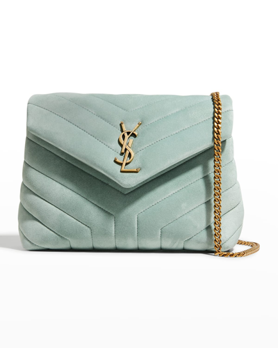 Saint Laurent Loulou Small Monogram Ysl Suede V-flap Shoulder Bag In Vert Opaline