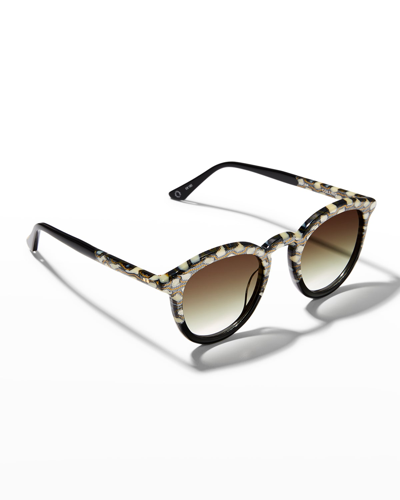 Krewe Collins Round Patterned Acetate Sunglasses In Stella To Black