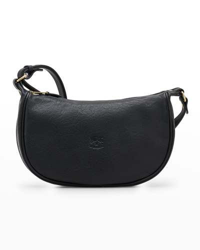 Il Bisonte Luna Medium Vintage Leather Shoulder Bag In Vintage Black