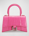Balenciaga Hourglass Xs Crocodile-embossed Top-handle Bag In Lipstick Pink