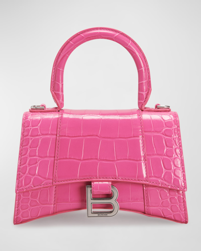 Balenciaga Hourglass Handle Bag Crocodile Embossed Leather Pink Preloved  NWOT