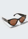 Fendi Tortoiseshell Acetate Cat-eye Sunglasses In Shiny Black / Br