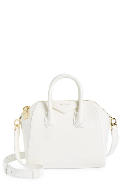 Givenchy Mini Antigona Shoulder Bag In Calf Leather In Ivory