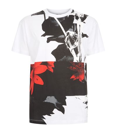 Mcq By Alexander Mcqueen Flower Print Drop Shoulder T-shirt In Bianco ...