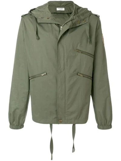 Saint Laurent Zipped Parka Jacket In Green