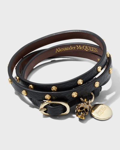 Alexander Mcqueen Skull Leather Wrap Bracelet In Antraciteg