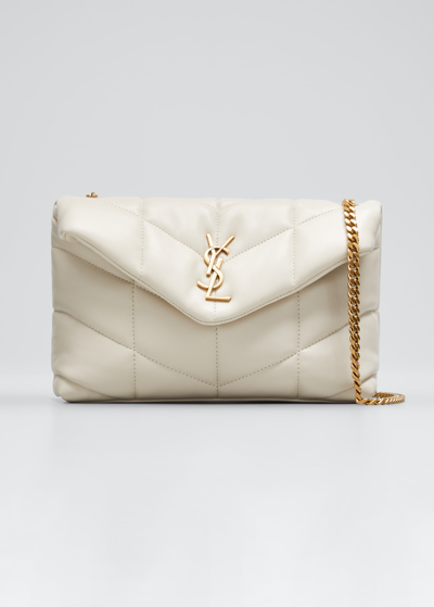 Saint Laurent Loulou Toy Ysl Puffer Quilted Lambskin Crossbody Bag In Crema Soft