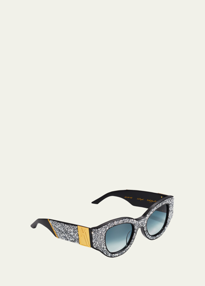 Anna-karin Karlsson Lucky Goes To Vegas Crystals & Acetate Cat-eye Sunglasses In Ice Crystal