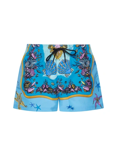 Versace Trésor De La Mer Print Tech Swim Shorts In Blue