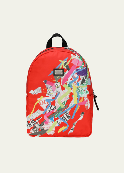 Dolce & Gabbana Kid's Patchwork-print Backpack In Patchwork Gionali