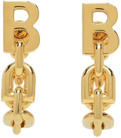 Balenciaga Gold B Chain Flex Earring In Shiny Gold