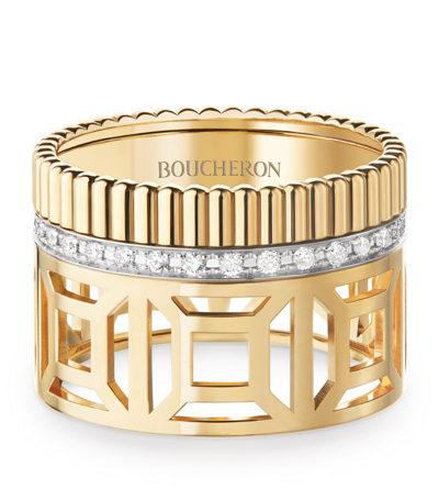 Boucheron Yellow Gold Quatre Radiant Openwork Ring With Diamonds