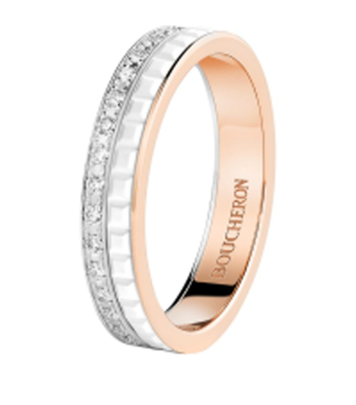 Boucheron Quatre White Edition Ring In White Gold And Pink Gold In Multi