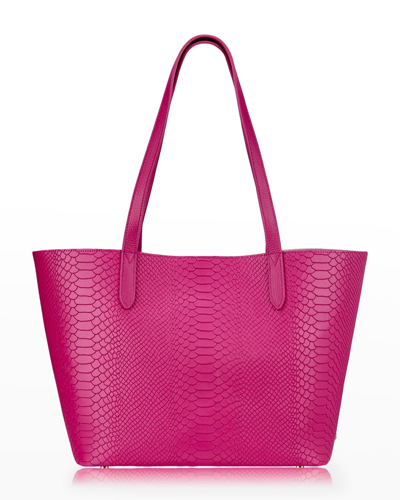 Gigi New York Teddie Snake-embossed East-west Tote Bag In Peony Pink