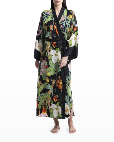 Niluu Printed Vegan Silk Kimono Dressing Gown In Monroe