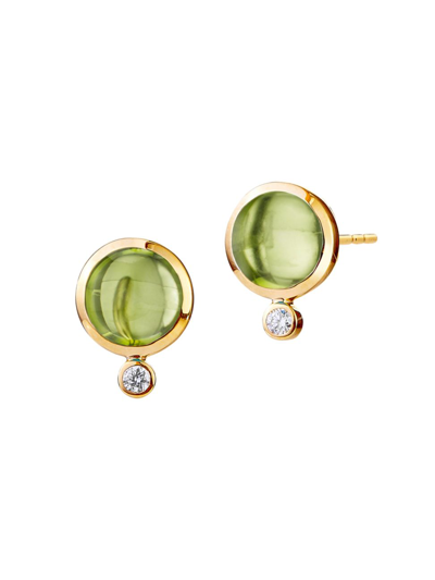 Syna Yellow Gold Peridot And Champagne Diamond Stud Earrings In Green