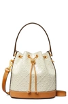 Tory Burch T Monogram Embossed Bucket Bag In Cream