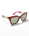 Versace Greca Chain Square Acetate Sunglasses In Transparent Red