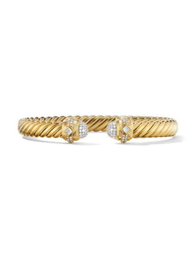 David Yurman 7mm Cablespira Oval Bracelet In 18k Gold With Diamonds In Yellow Gold