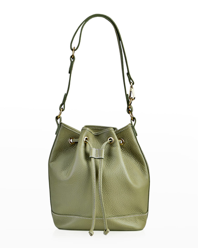 Gigi New York Cassie Drawstring Leather Bucket Bag In Sage Green