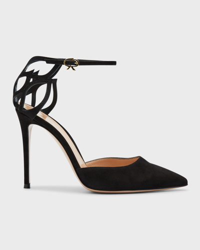 Gianvito Rossi Cutout Suede Ankle-strap Pumps In Black