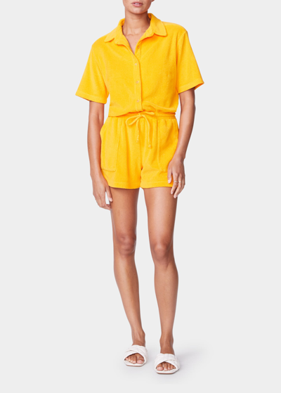 Monrow Terry Cloth Button-front Romper In Marigold