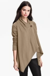 Bobeau One-button Fleece Wrap Cardigan In Mink