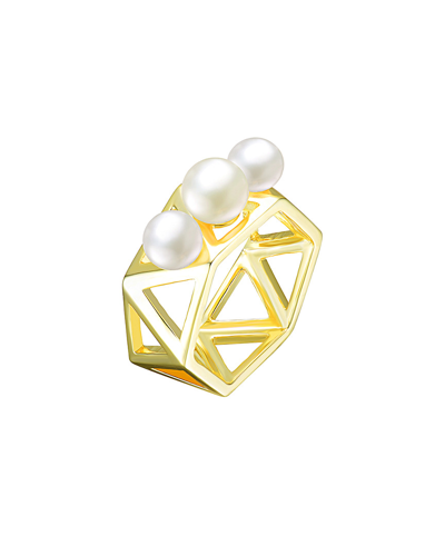 Genevive Sterling Silver Gold Plated Freshwater Pearls Geometric Ring In Yellow