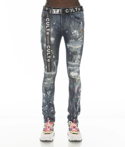 Cult Of Individuality Punk Belted Distressed Super Skinny Jeans In Chaos