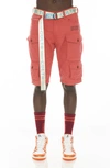 Cult Of Individuality Rocker Belted Slim Fit Cargo Shorts In Coral