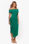 Betsy & Adam Off The Shoulder Midi Crepe Dress In Green