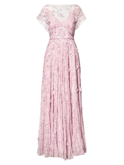 Mac Duggal Women's Embellished Illusion Cap-sleeve Gown In Candy Pink |  ModeSens