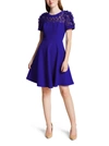Shani Fit And Flare Floral Applique Crepe Dress In Blue