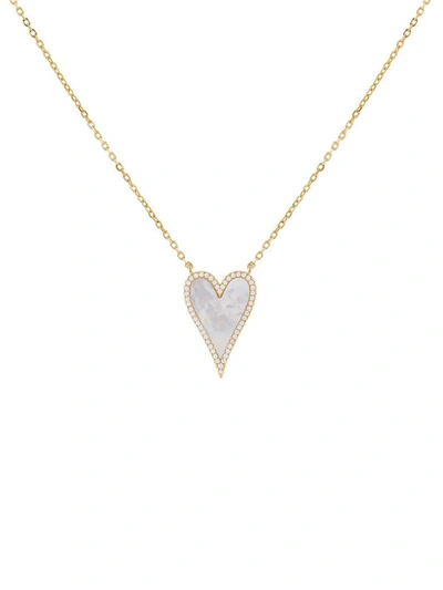 Adinas Jewels By Adina Eden Elongated Pavé Heart Necklace In White