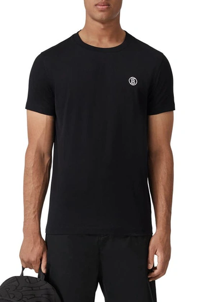 Burberry Black Embroidered Logo Cotton T-shirt