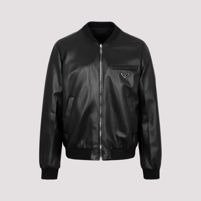 Prada Nappa Leather And Re-nylon Reversible Bomber Jacket In Black