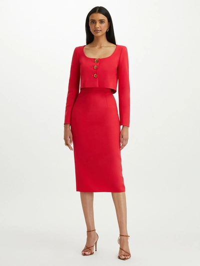 Oscar De La Renta Wool-blend Crepe Midi Skirt In Berry