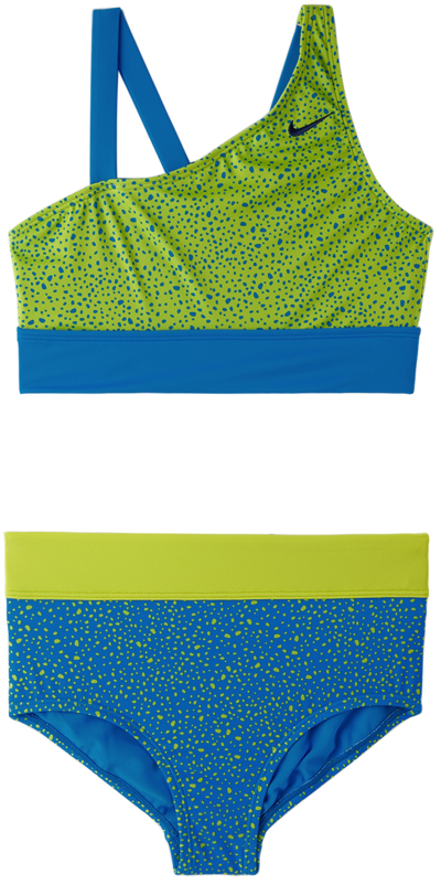 Nike Water Dots Big Kids' Asymmetrical Top & High Waist Bikini Set In Photo Blue