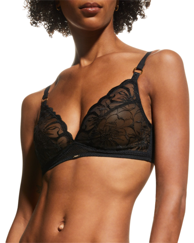 Chantelle Orchids Floral Lace Push-up Plunge Bra In Black